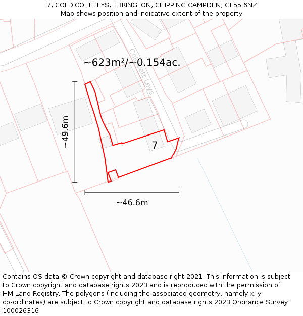 7, COLDICOTT LEYS, EBRINGTON, CHIPPING CAMPDEN, GL55 6NZ: Plot and title map