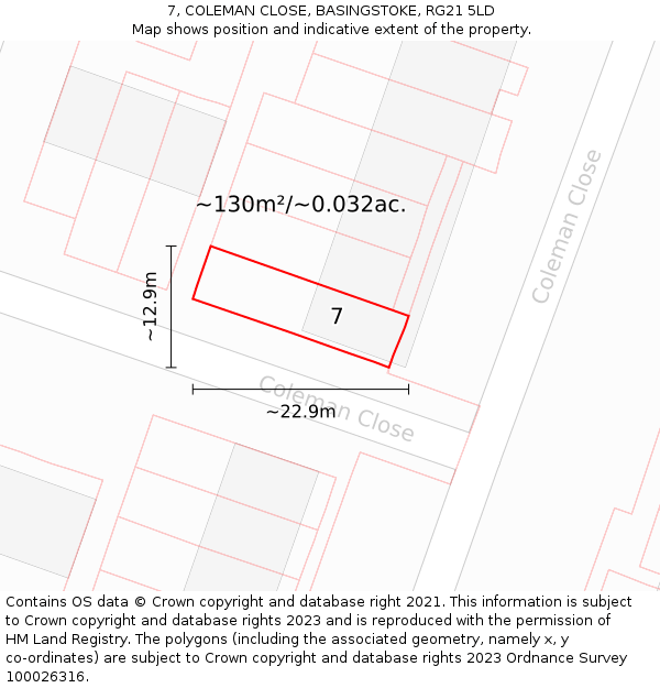 7, COLEMAN CLOSE, BASINGSTOKE, RG21 5LD: Plot and title map