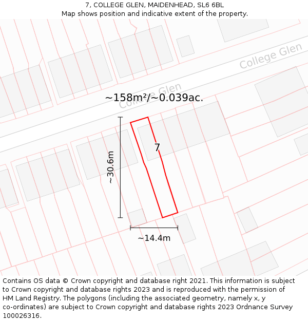 7, COLLEGE GLEN, MAIDENHEAD, SL6 6BL: Plot and title map