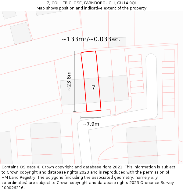7, COLLIER CLOSE, FARNBOROUGH, GU14 9QL: Plot and title map