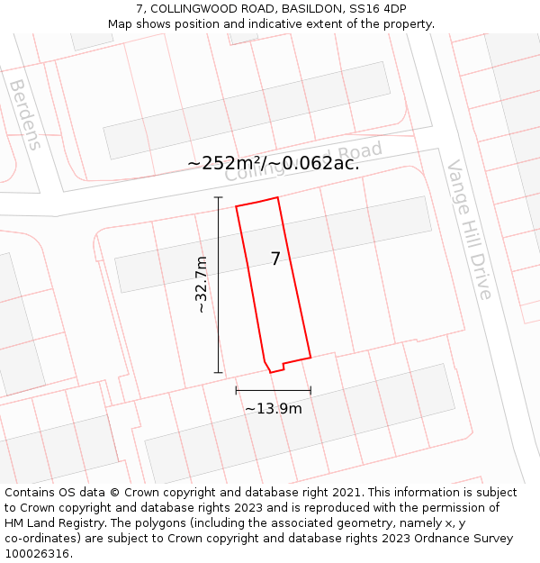 7, COLLINGWOOD ROAD, BASILDON, SS16 4DP: Plot and title map
