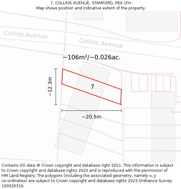 7, COLLINS AVENUE, STAMFORD, PE9 1FH: Plot and title map