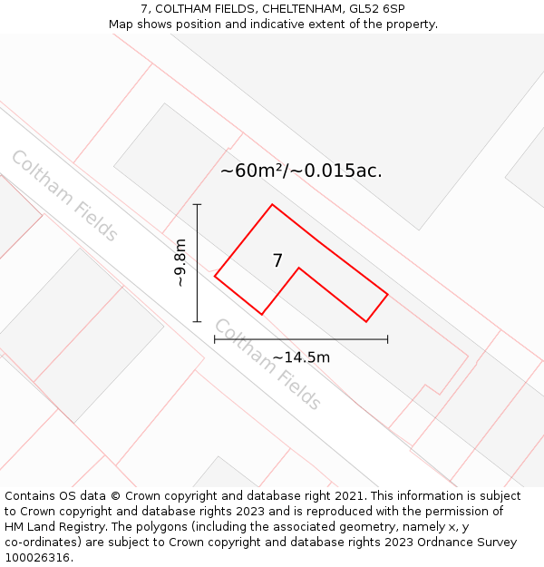 7, COLTHAM FIELDS, CHELTENHAM, GL52 6SP: Plot and title map