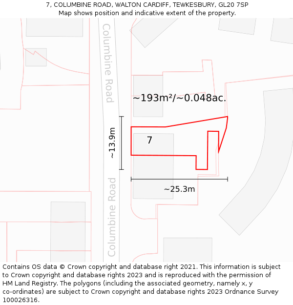 7, COLUMBINE ROAD, WALTON CARDIFF, TEWKESBURY, GL20 7SP: Plot and title map