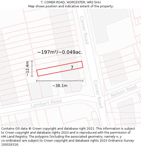 7, COMER ROAD, WORCESTER, WR2 5HU: Plot and title map
