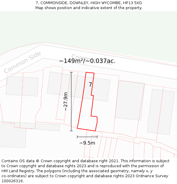 7, COMMONSIDE, DOWNLEY, HIGH WYCOMBE, HP13 5XG: Plot and title map