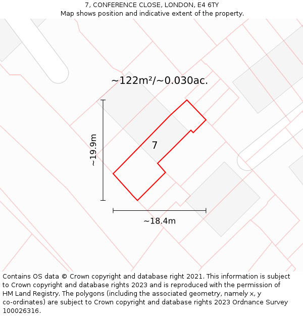 7, CONFERENCE CLOSE, LONDON, E4 6TY: Plot and title map