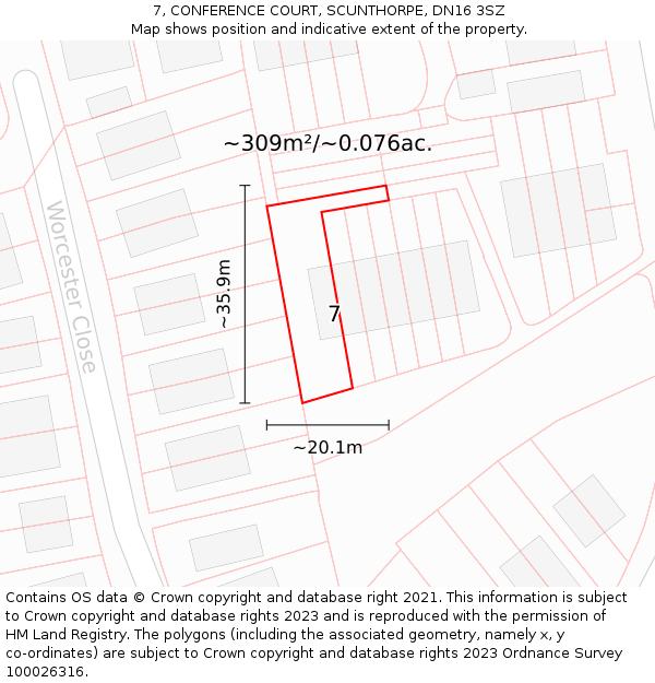 7, CONFERENCE COURT, SCUNTHORPE, DN16 3SZ: Plot and title map