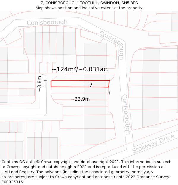 7, CONISBOROUGH, TOOTHILL, SWINDON, SN5 8ES: Plot and title map