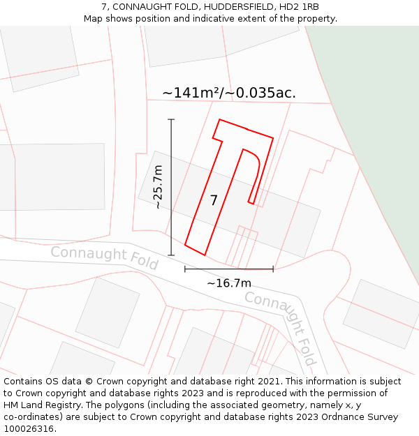 7, CONNAUGHT FOLD, HUDDERSFIELD, HD2 1RB: Plot and title map