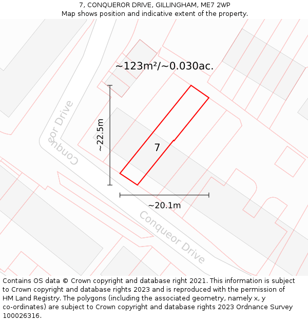 7, CONQUEROR DRIVE, GILLINGHAM, ME7 2WP: Plot and title map