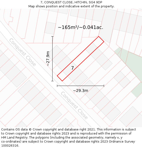 7, CONQUEST CLOSE, HITCHIN, SG4 9DP: Plot and title map
