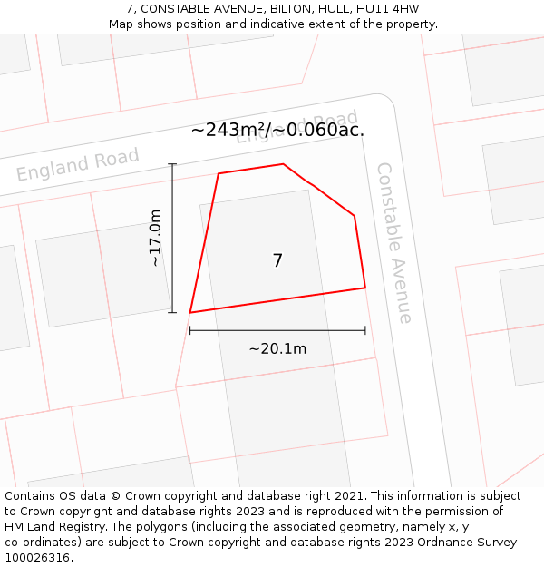 7, CONSTABLE AVENUE, BILTON, HULL, HU11 4HW: Plot and title map