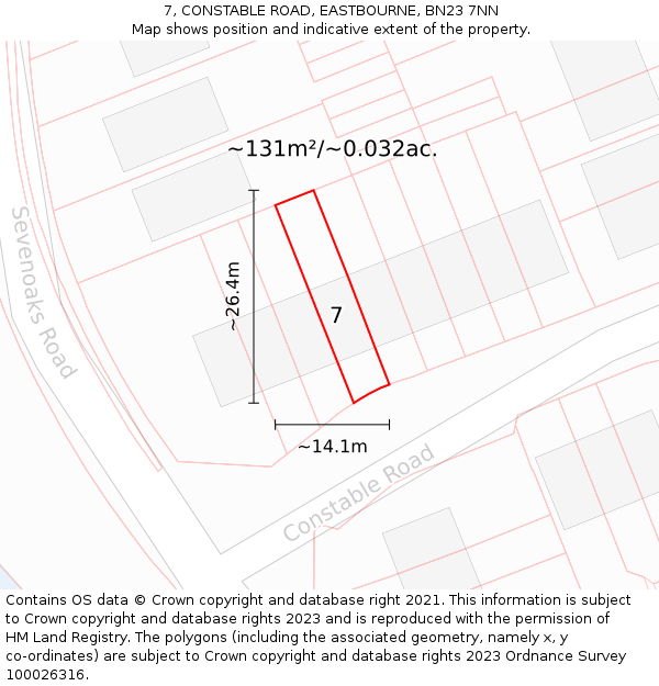 7, CONSTABLE ROAD, EASTBOURNE, BN23 7NN: Plot and title map
