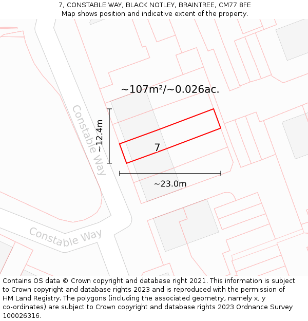 7, CONSTABLE WAY, BLACK NOTLEY, BRAINTREE, CM77 8FE: Plot and title map