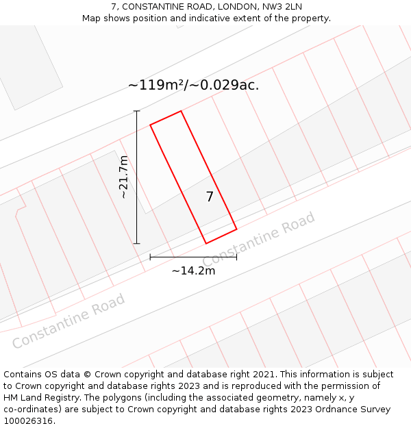 7, CONSTANTINE ROAD, LONDON, NW3 2LN: Plot and title map