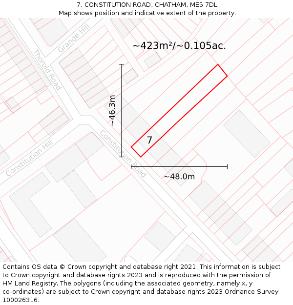 7, CONSTITUTION ROAD, CHATHAM, ME5 7DL: Plot and title map