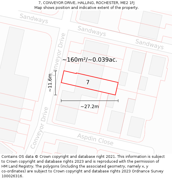 7, CONVEYOR DRIVE, HALLING, ROCHESTER, ME2 1FJ: Plot and title map