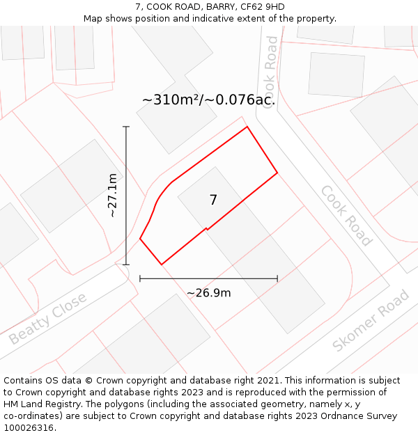 7, COOK ROAD, BARRY, CF62 9HD: Plot and title map