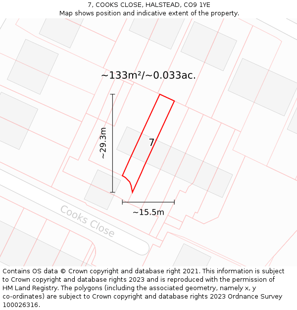 7, COOKS CLOSE, HALSTEAD, CO9 1YE: Plot and title map