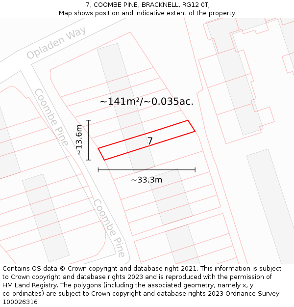 7, COOMBE PINE, BRACKNELL, RG12 0TJ: Plot and title map