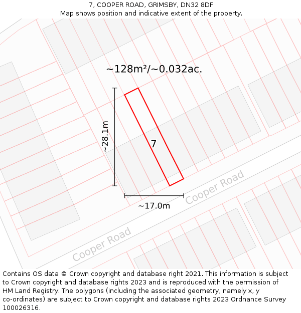 7, COOPER ROAD, GRIMSBY, DN32 8DF: Plot and title map
