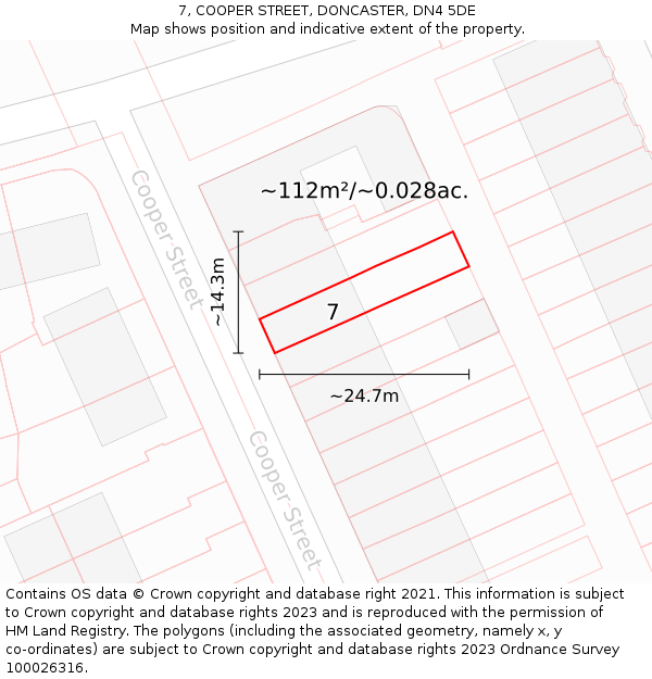 7, COOPER STREET, DONCASTER, DN4 5DE: Plot and title map