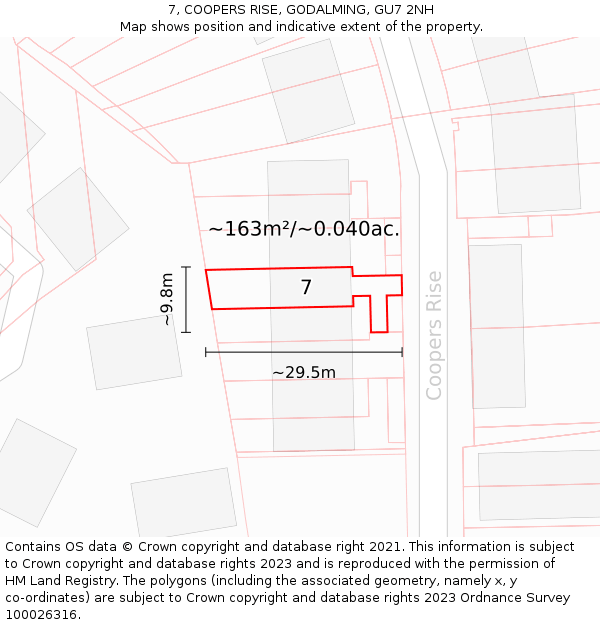7, COOPERS RISE, GODALMING, GU7 2NH: Plot and title map