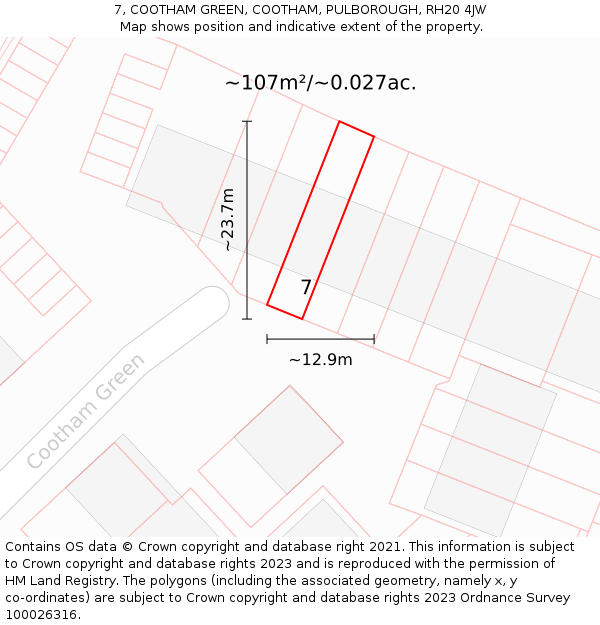 7, COOTHAM GREEN, COOTHAM, PULBOROUGH, RH20 4JW: Plot and title map