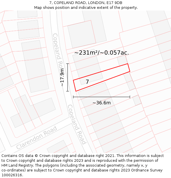 7, COPELAND ROAD, LONDON, E17 9DB: Plot and title map