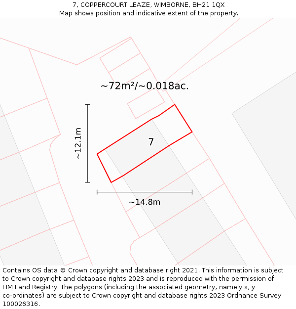 7, COPPERCOURT LEAZE, WIMBORNE, BH21 1QX: Plot and title map