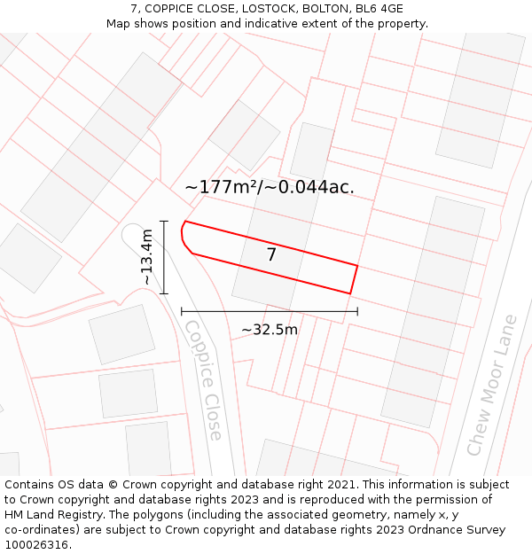 7, COPPICE CLOSE, LOSTOCK, BOLTON, BL6 4GE: Plot and title map