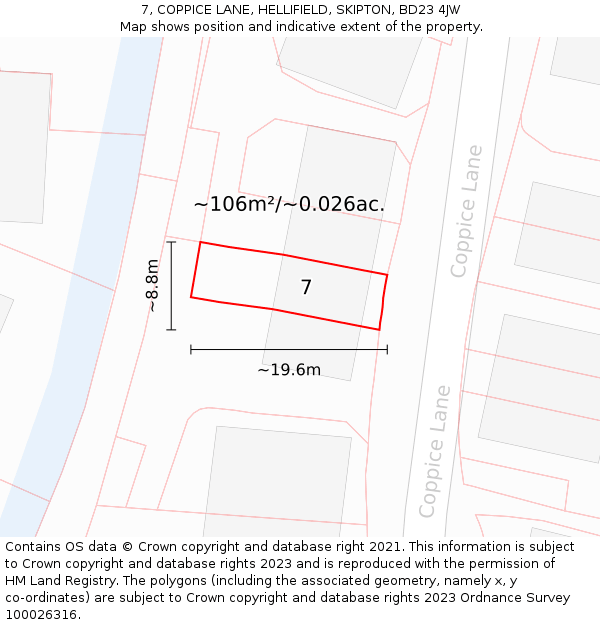 7, COPPICE LANE, HELLIFIELD, SKIPTON, BD23 4JW: Plot and title map