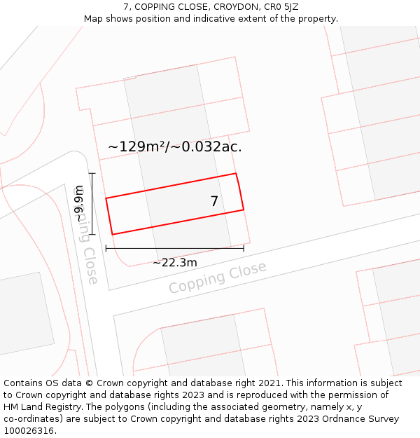 7, COPPING CLOSE, CROYDON, CR0 5JZ: Plot and title map