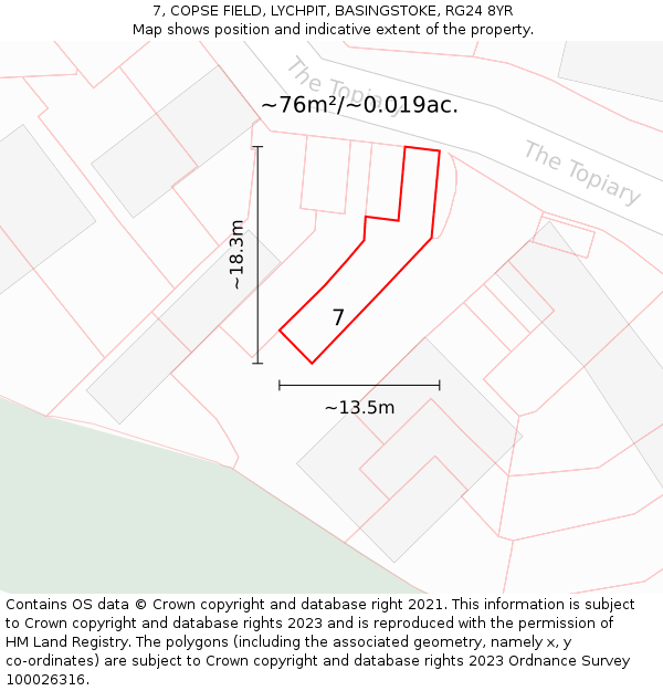 7, COPSE FIELD, LYCHPIT, BASINGSTOKE, RG24 8YR: Plot and title map
