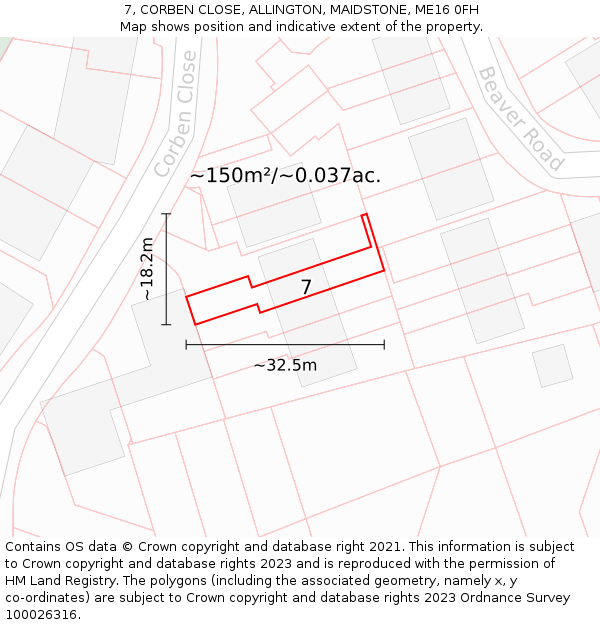 7, CORBEN CLOSE, ALLINGTON, MAIDSTONE, ME16 0FH: Plot and title map