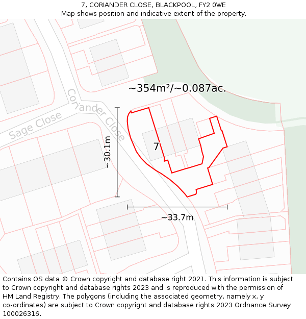 7, CORIANDER CLOSE, BLACKPOOL, FY2 0WE: Plot and title map