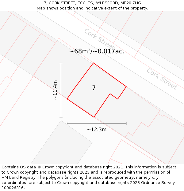 7, CORK STREET, ECCLES, AYLESFORD, ME20 7HG: Plot and title map