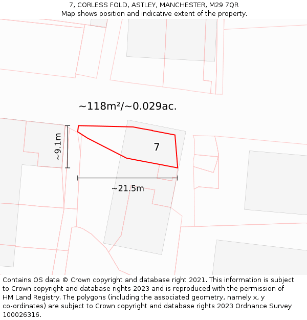 7, CORLESS FOLD, ASTLEY, MANCHESTER, M29 7QR: Plot and title map