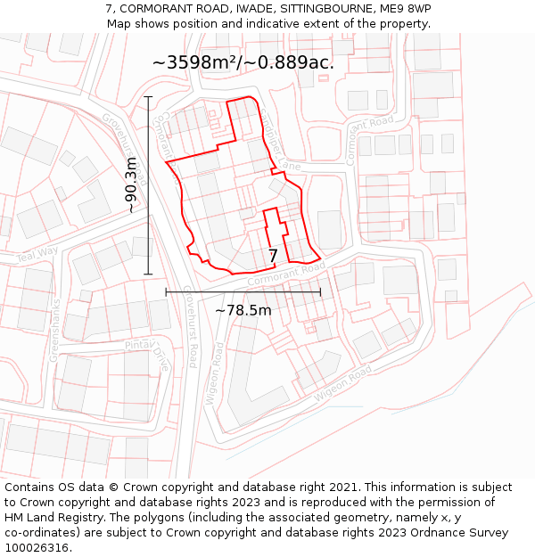 7, CORMORANT ROAD, IWADE, SITTINGBOURNE, ME9 8WP: Plot and title map