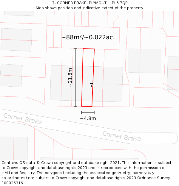 7, CORNER BRAKE, PLYMOUTH, PL6 7QP: Plot and title map