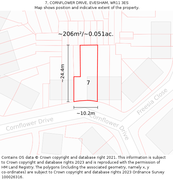 7, CORNFLOWER DRIVE, EVESHAM, WR11 3ES: Plot and title map