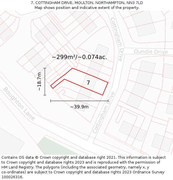 7, COTTINGHAM DRIVE, MOULTON, NORTHAMPTON, NN3 7LD: Plot and title map