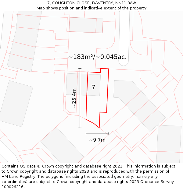 7, COUGHTON CLOSE, DAVENTRY, NN11 8AW: Plot and title map