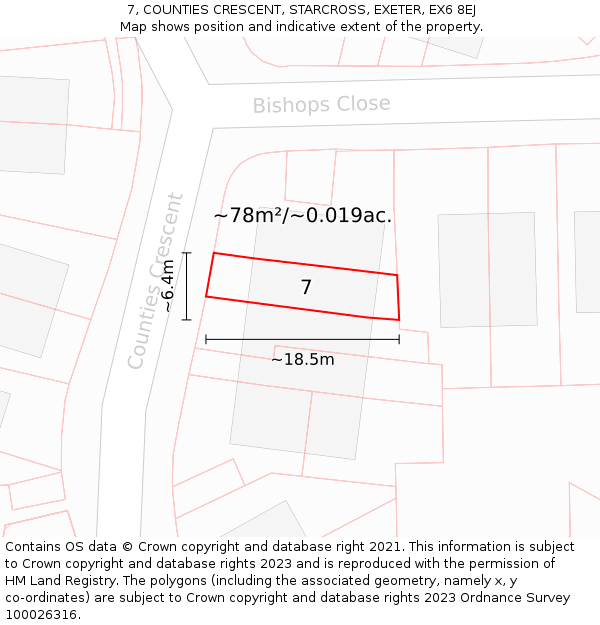 7, COUNTIES CRESCENT, STARCROSS, EXETER, EX6 8EJ: Plot and title map