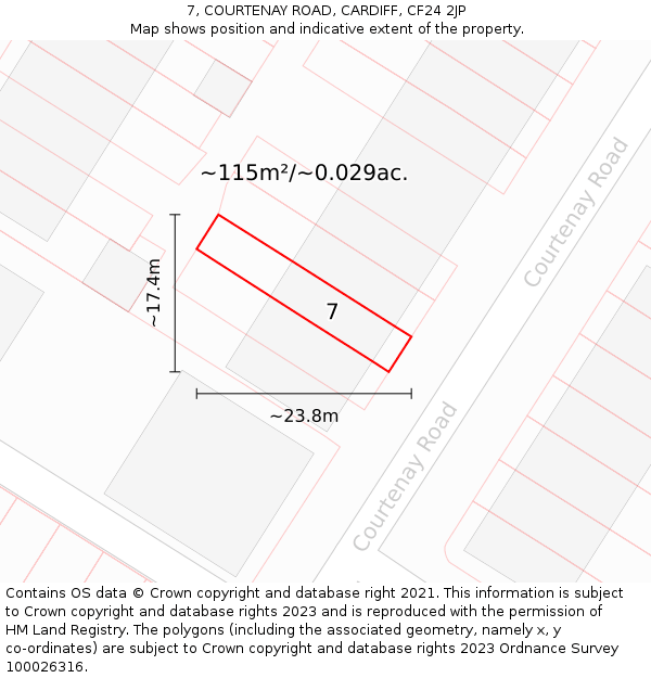7, COURTENAY ROAD, CARDIFF, CF24 2JP: Plot and title map