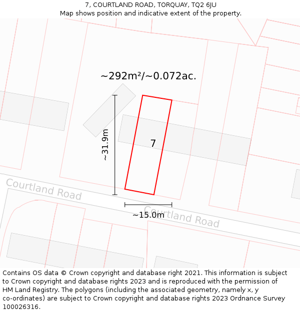 7, COURTLAND ROAD, TORQUAY, TQ2 6JU: Plot and title map