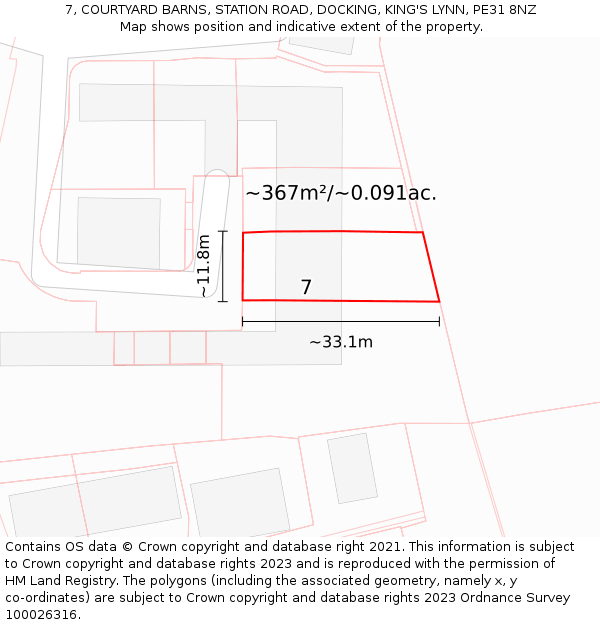 7, COURTYARD BARNS, STATION ROAD, DOCKING, KING'S LYNN, PE31 8NZ: Plot and title map