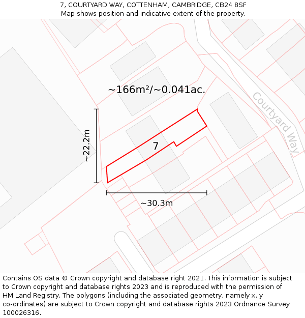 7, COURTYARD WAY, COTTENHAM, CAMBRIDGE, CB24 8SF: Plot and title map