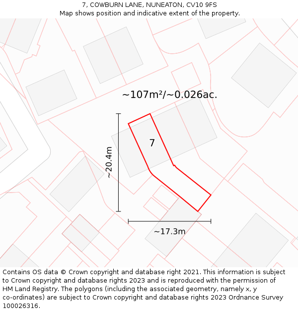 7, COWBURN LANE, NUNEATON, CV10 9FS: Plot and title map